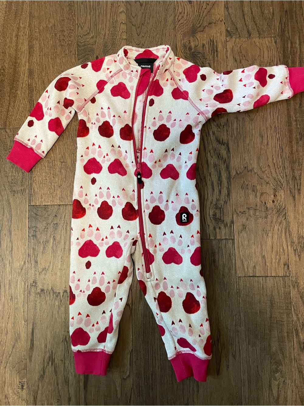 Reima Pink & Red Heart Print Kids One-Piece Footie